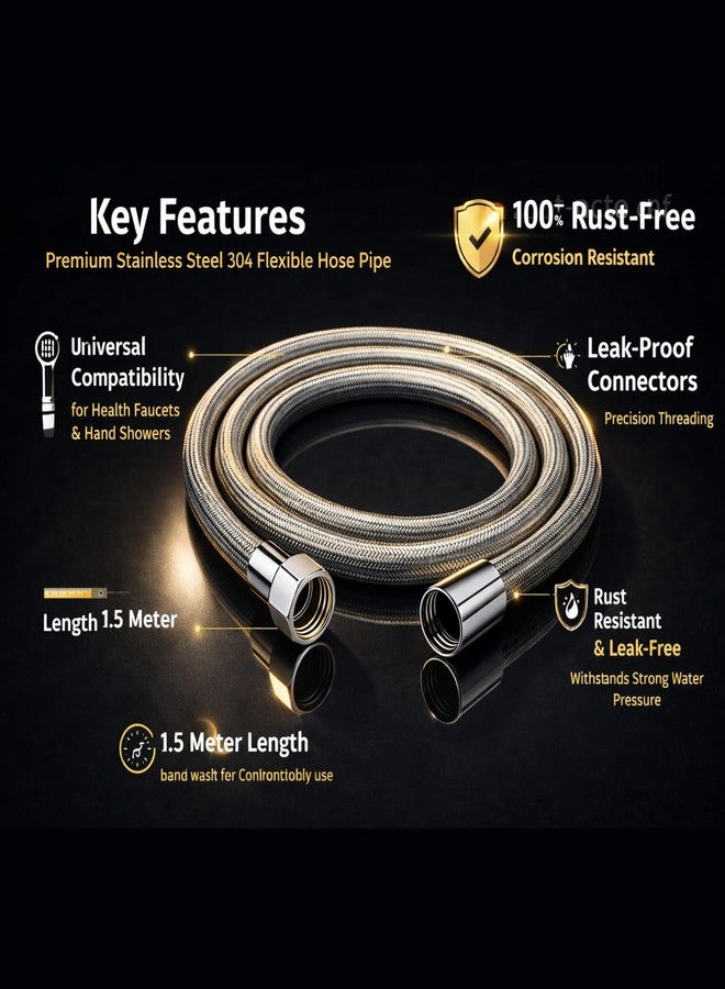 Urban Elite Stainless Steel 304 Rust-Free Flexible Hose Pipe for Health Faucet & Hand Shower, Heavy-Duty Braided Design, Leak-Proof, 1.5 Meter Extension - Image 2